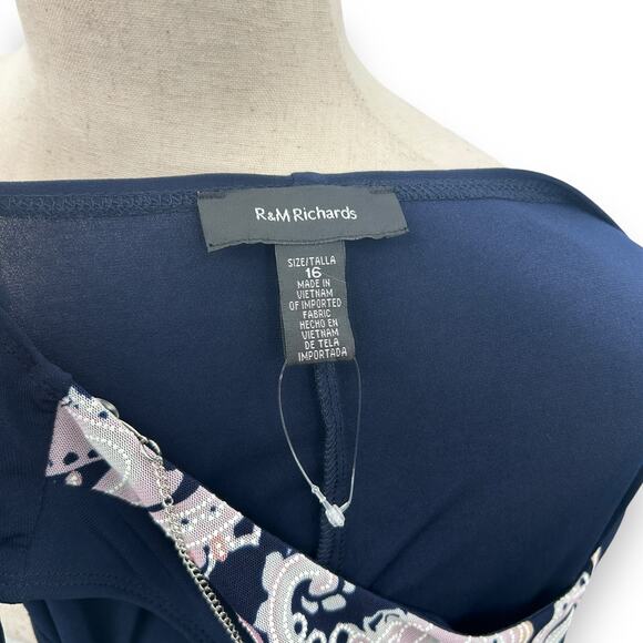 NEW R&M Richards Stretchy Shift Dress Size 16 Navy Blue Attached Necklace NEW - Picture 12 of 12